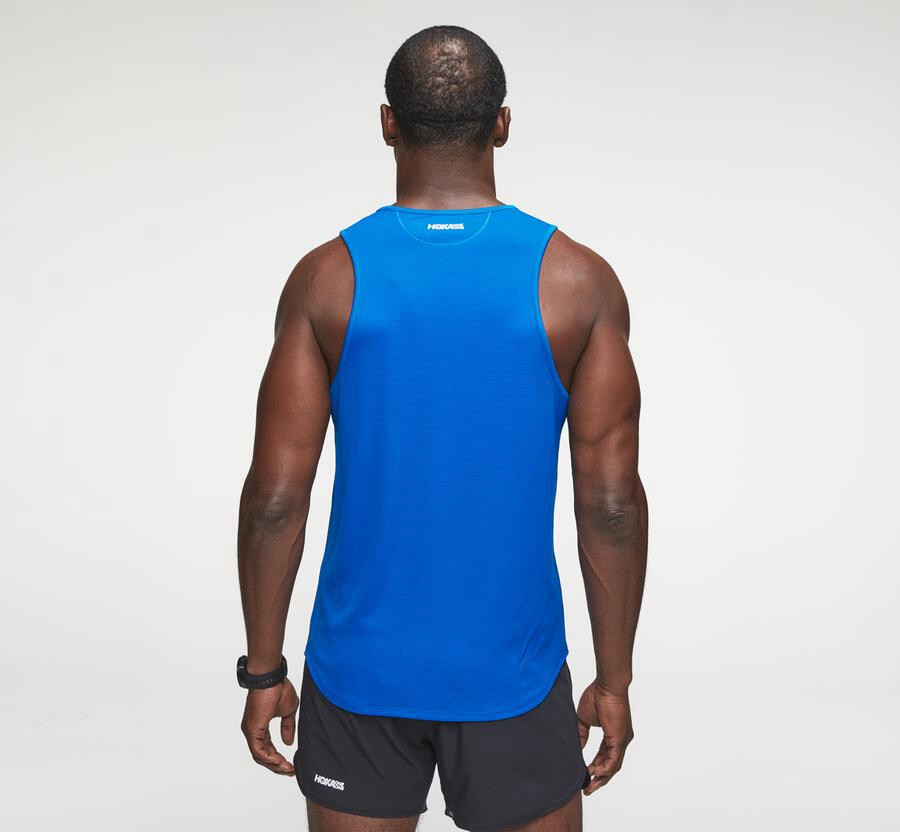 Hoka Australia One One Performance Tank - Mens Tops Blue - XBFQO-3654